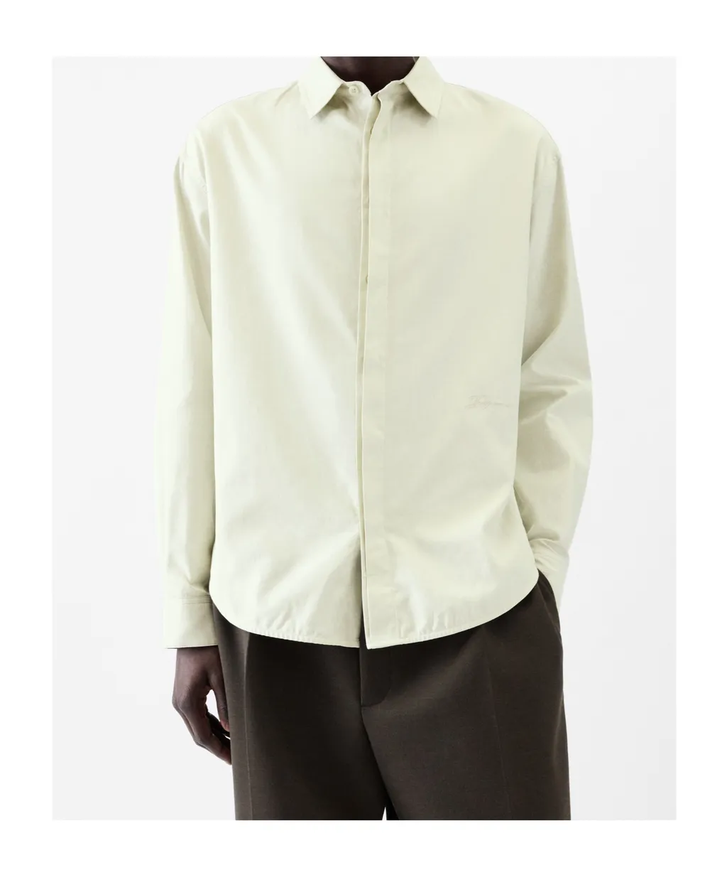 Long-Sleeved Curved Hem Shirt