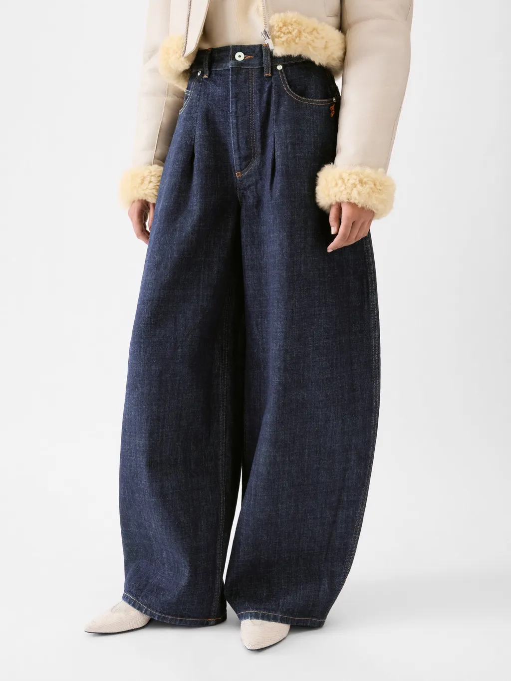 High-Waisted Curved Leg Jeans