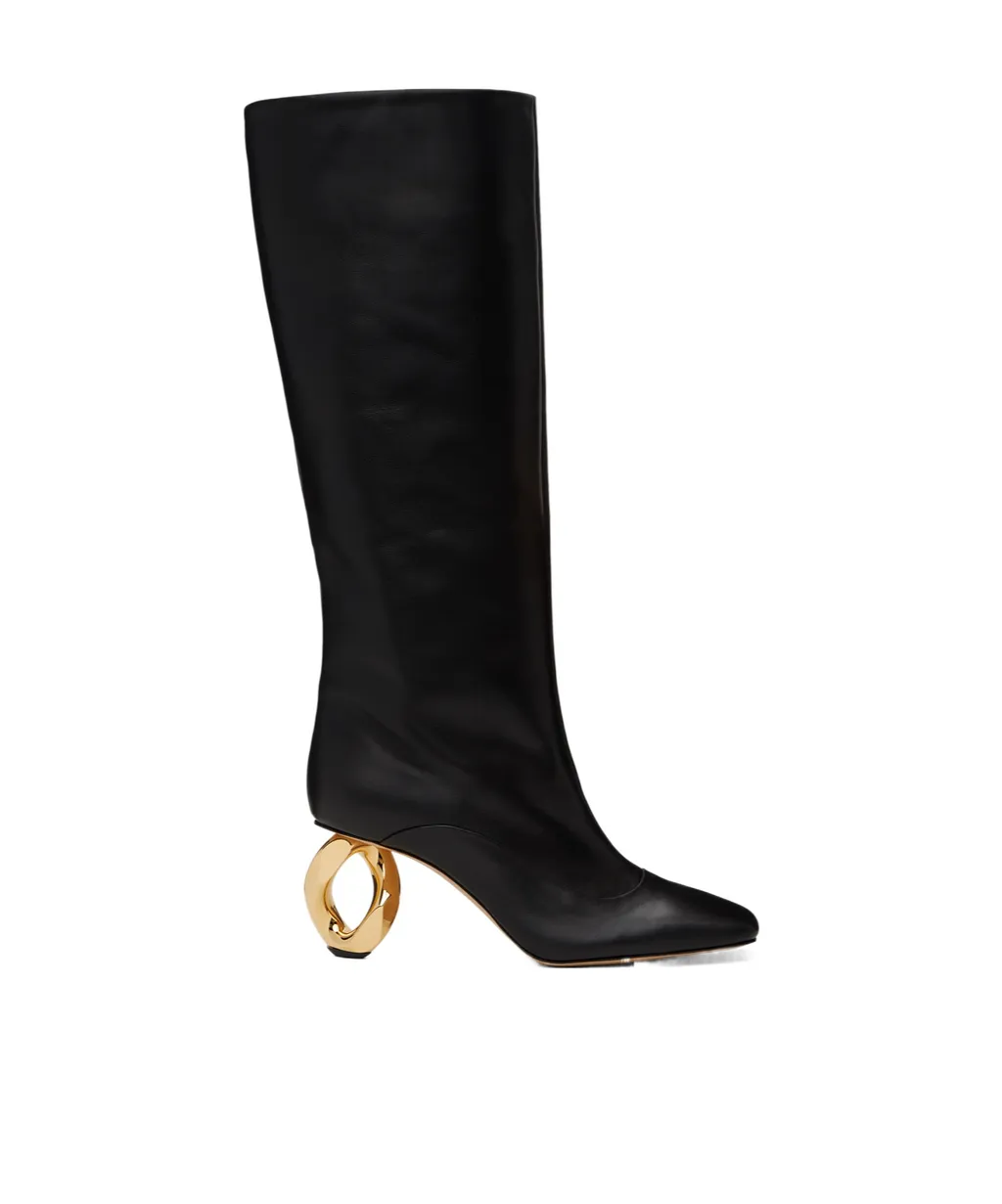 Chain Heel Square-Toed Boots