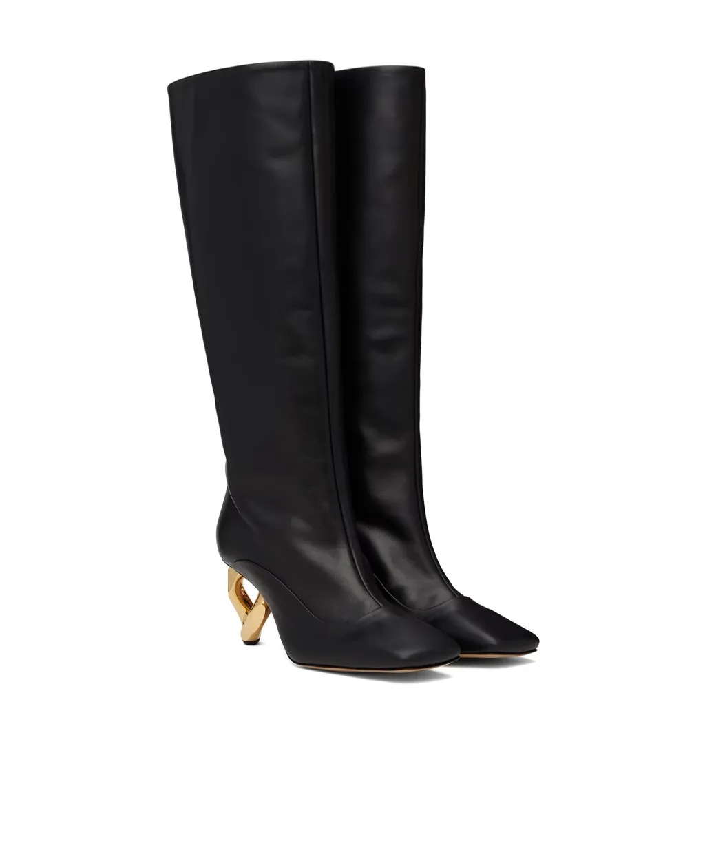 Chain Heel Square-Toed Boots