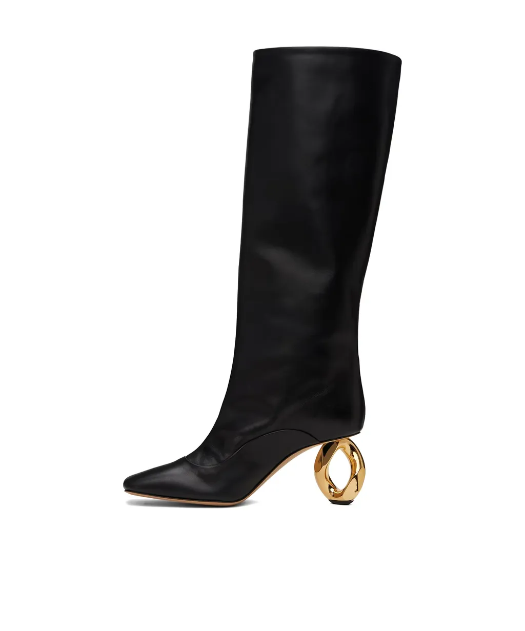 Chain Heel Square-Toed Boots
