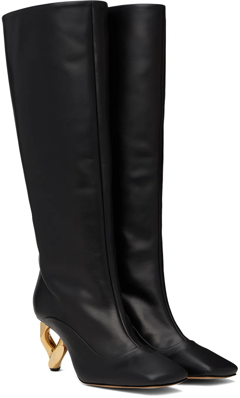 Chain Heel Square-Toed Boots