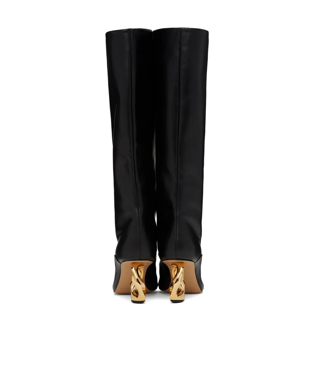 Chain Heel Square-Toed Boots