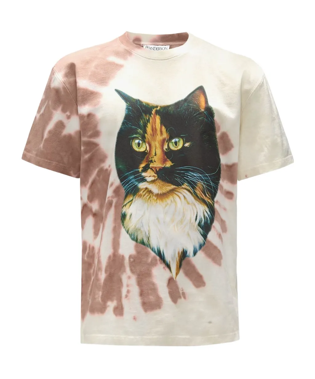 Cat-Printed Tie-Dye T-Shirt