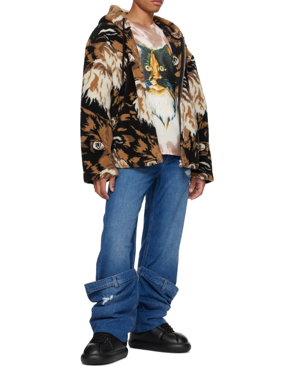 Cat-Printed Tie-Dye T-Shirt