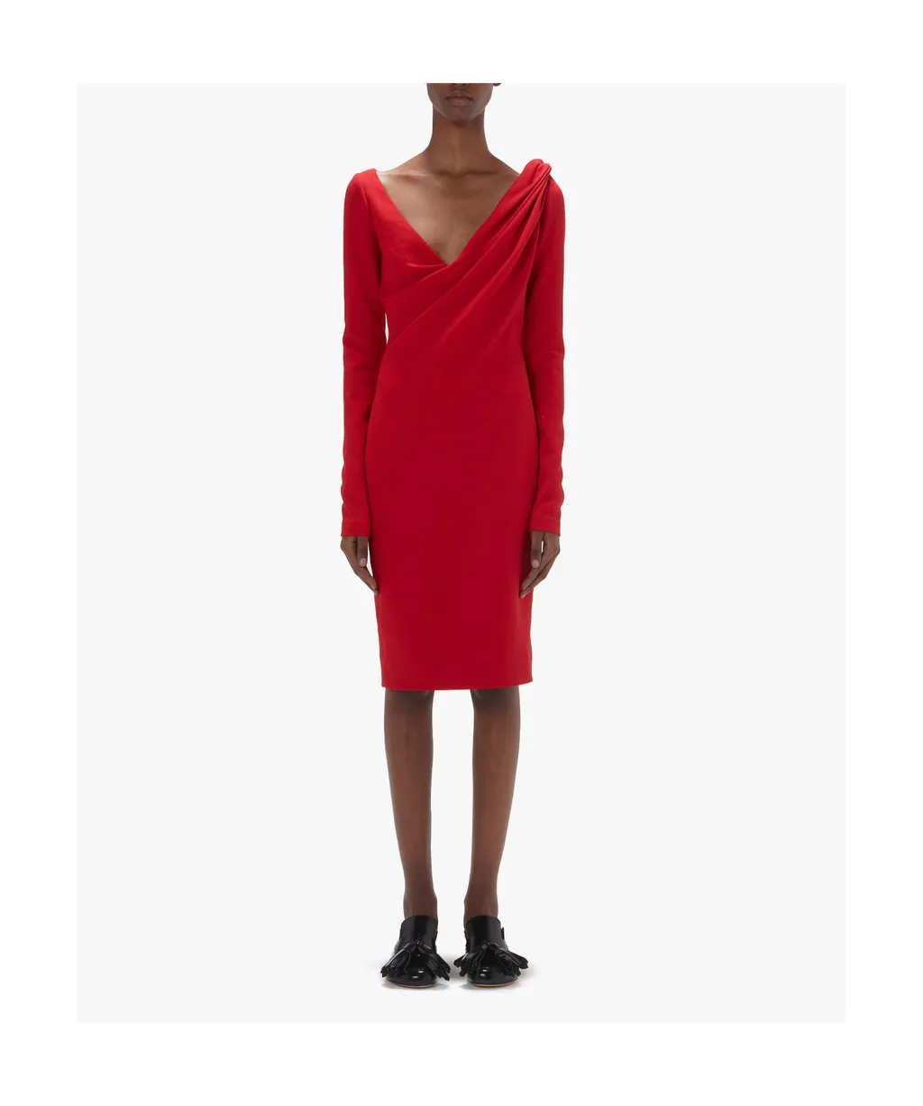 V-Neck Ruched Midi Dress