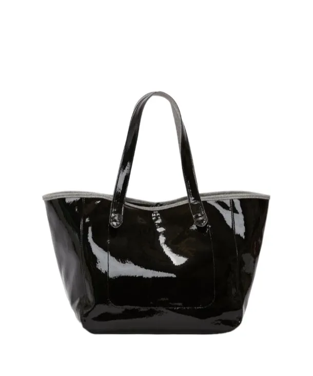 Belt Coated-Finish Denim Top Handle Bag