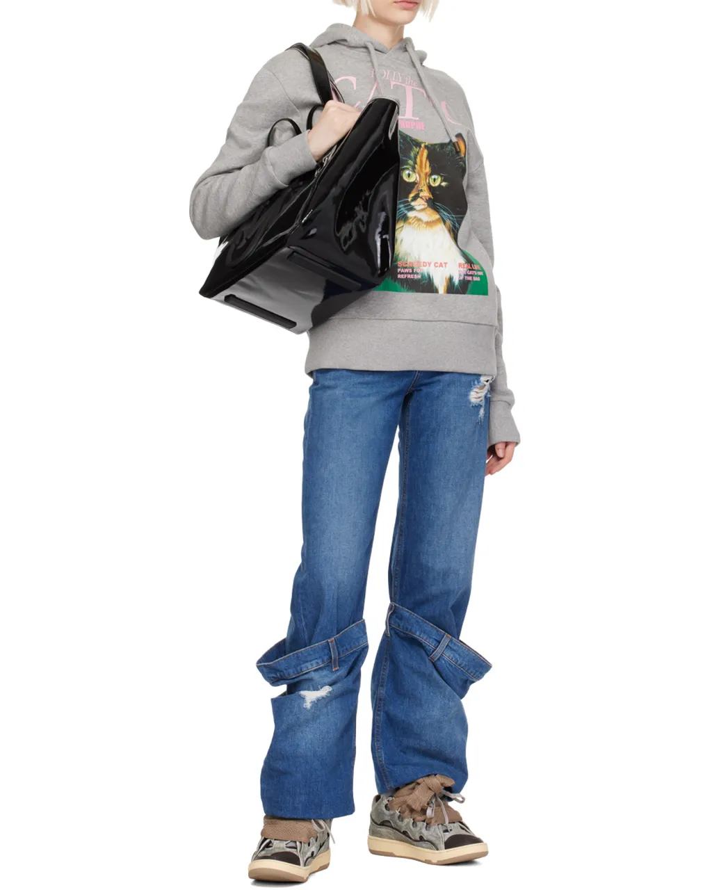 Belt Coated-Finish Denim Top Handle Bag