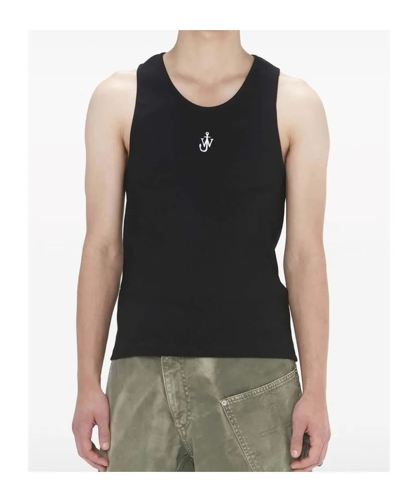 Logo-Embroidered Ribbed-Knit Sleeveless Tank Top