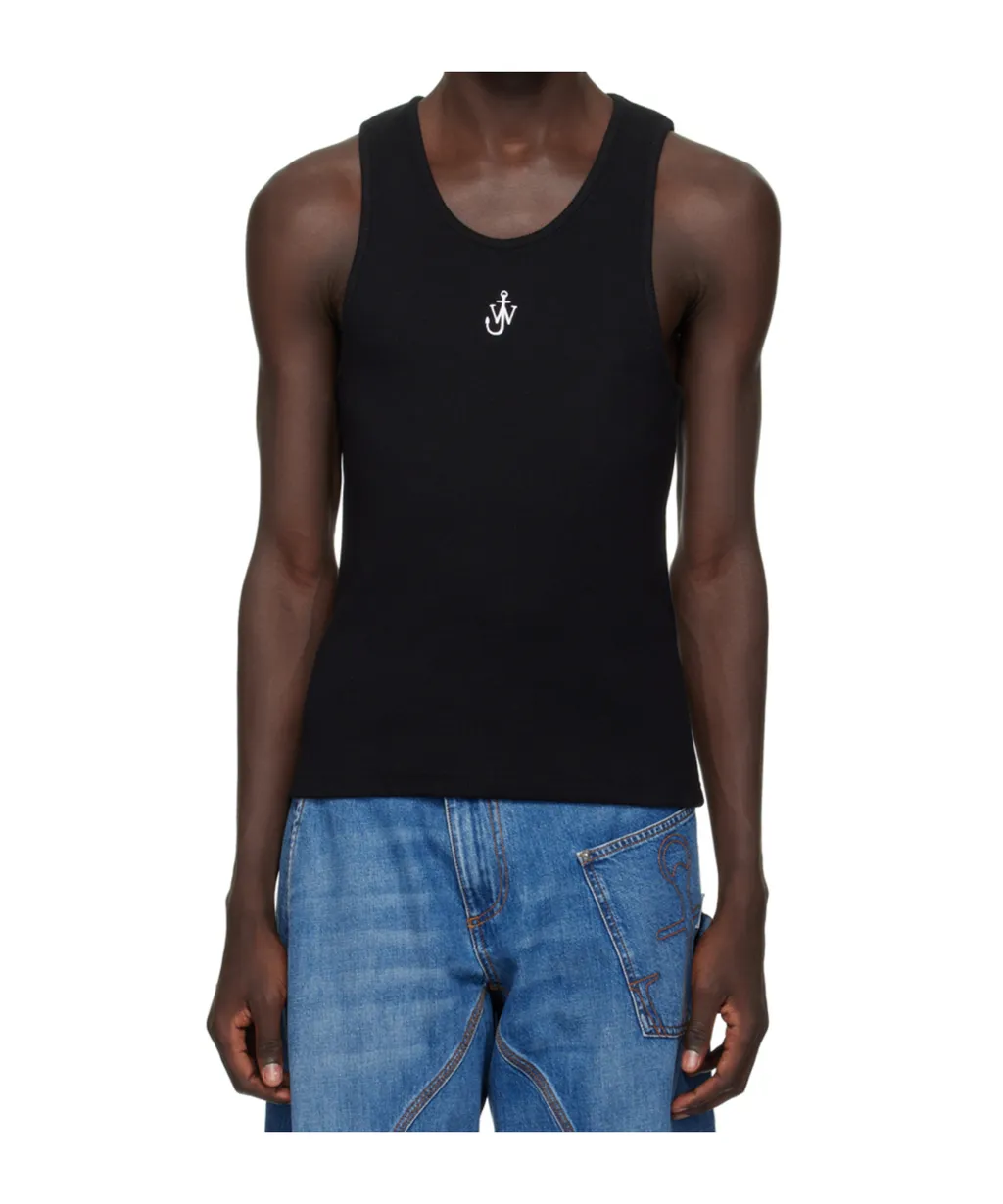 Logo-Embroidered Ribbed-Knit Sleeveless Tank Top