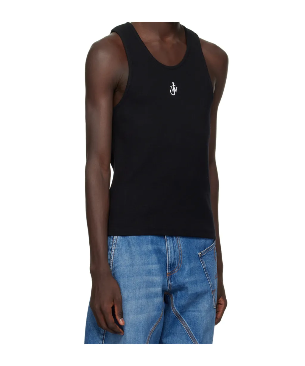 Logo-Embroidered Ribbed-Knit Sleeveless Tank Top