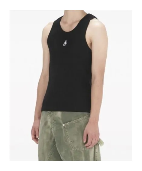 Logo-Embroidered Ribbed-Knit Sleeveless Tank Top