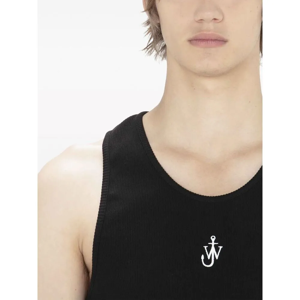 Logo-Embroidered Ribbed-Knit Sleeveless Tank Top