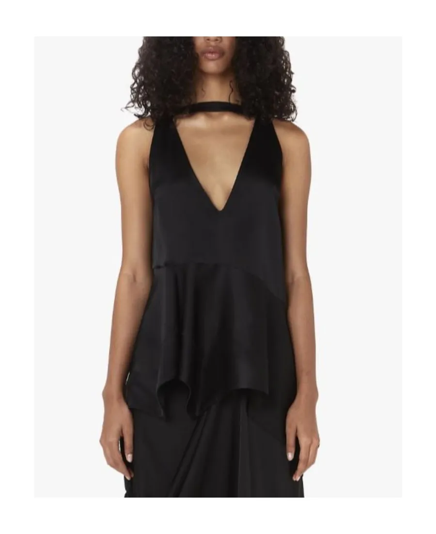 V-Neck Ruffled Hem Satin Top