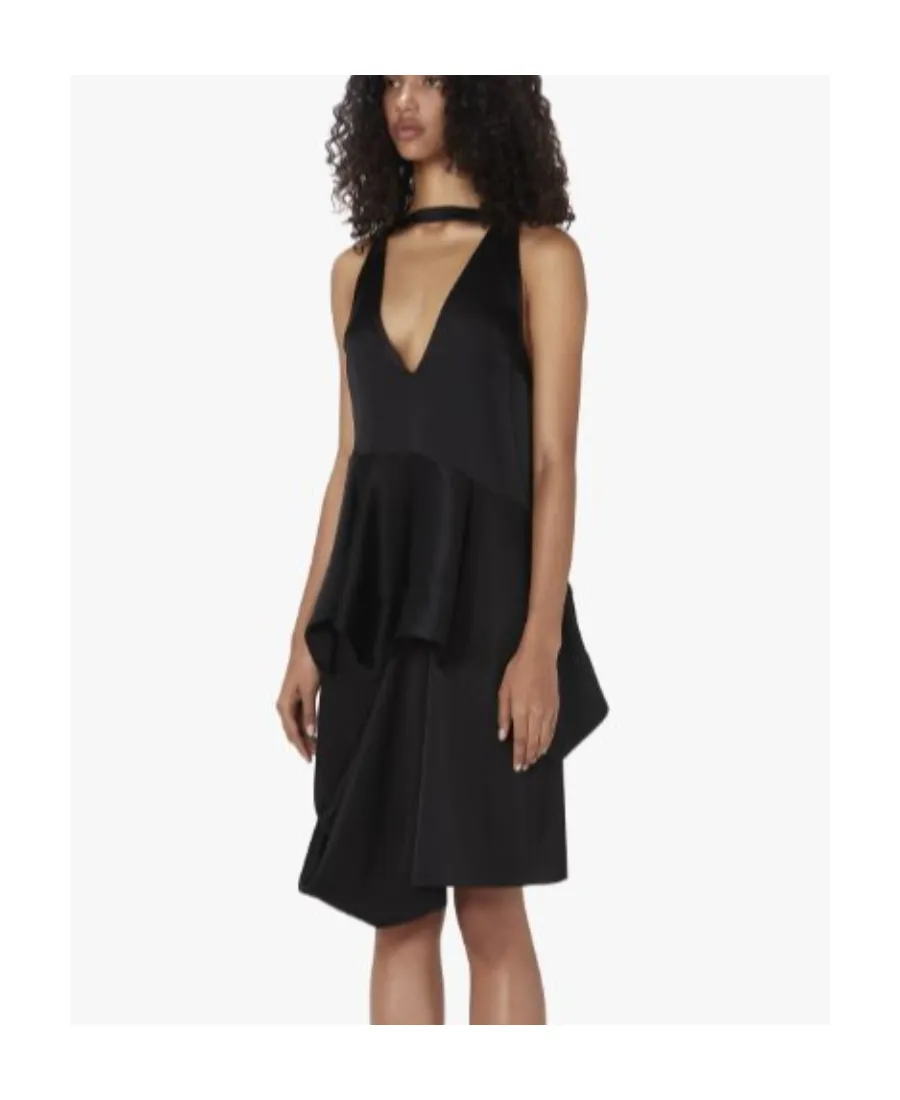 V-Neck Ruffled Hem Satin Top