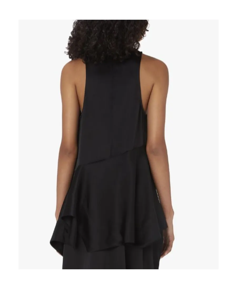 V-Neck Ruffled Hem Satin Top