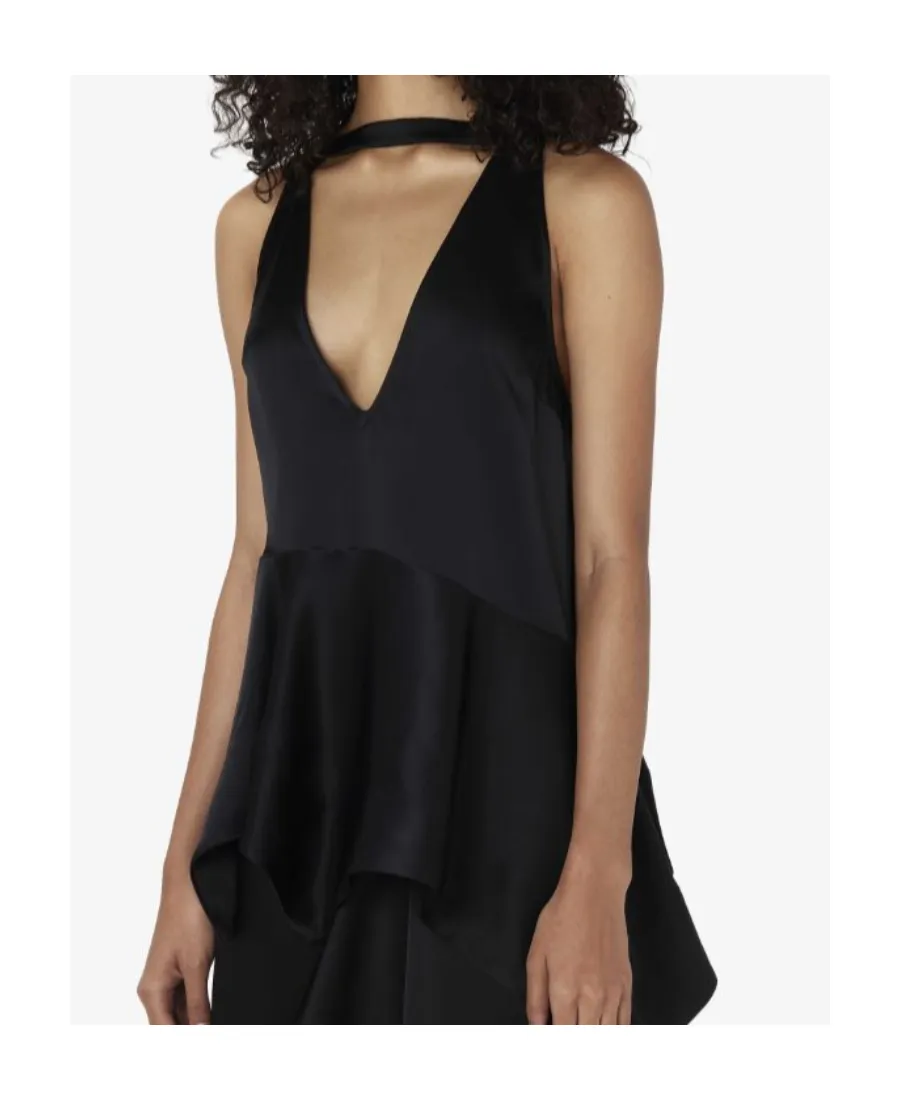 V-Neck Ruffled Hem Satin Top