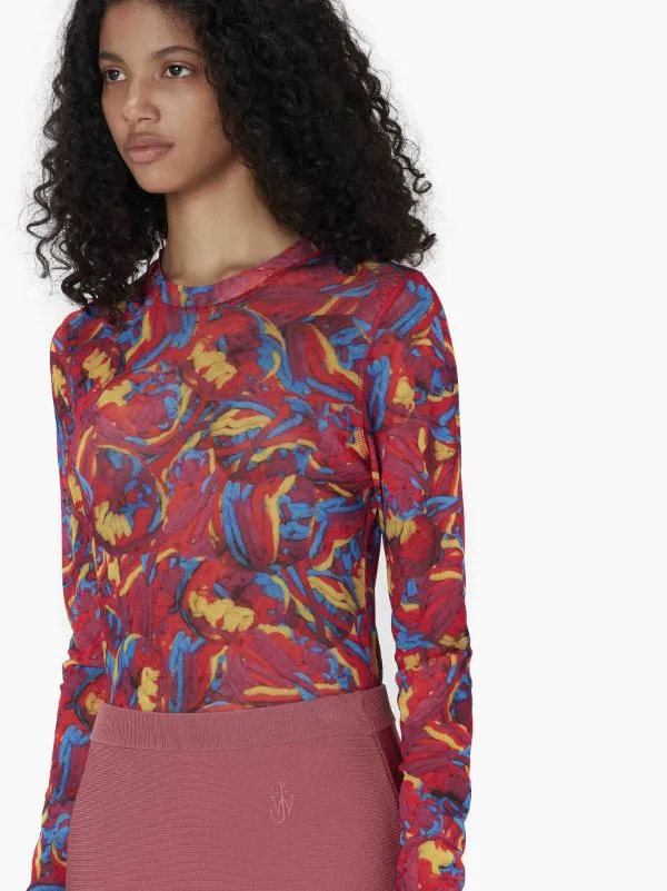 Abstract Pattern Print Long-Sleeved T-Shirt
