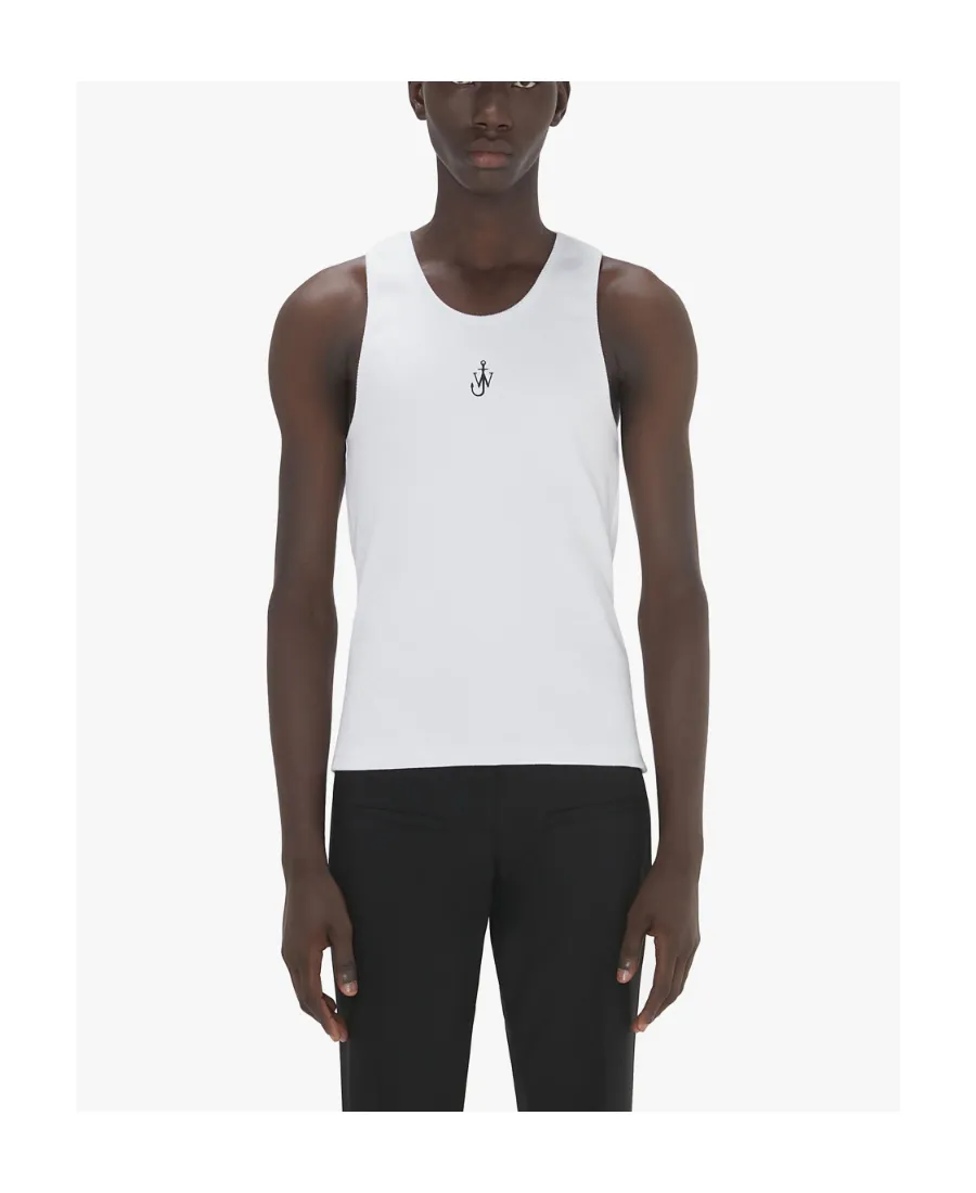 Logo-Embroidered Ribbed-Knit Sleeveless Tank Top