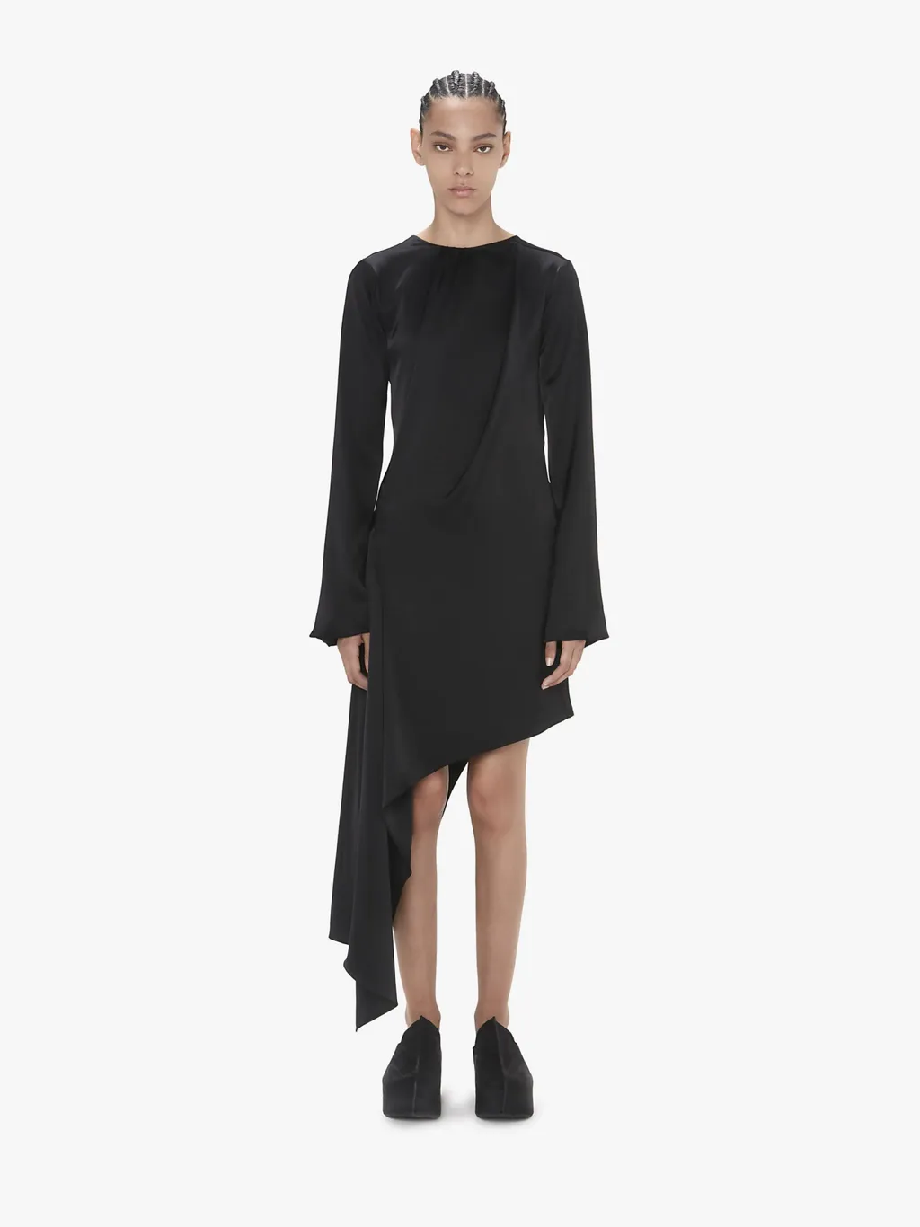 Long-Sleeve Asymmetric-Hem Dress