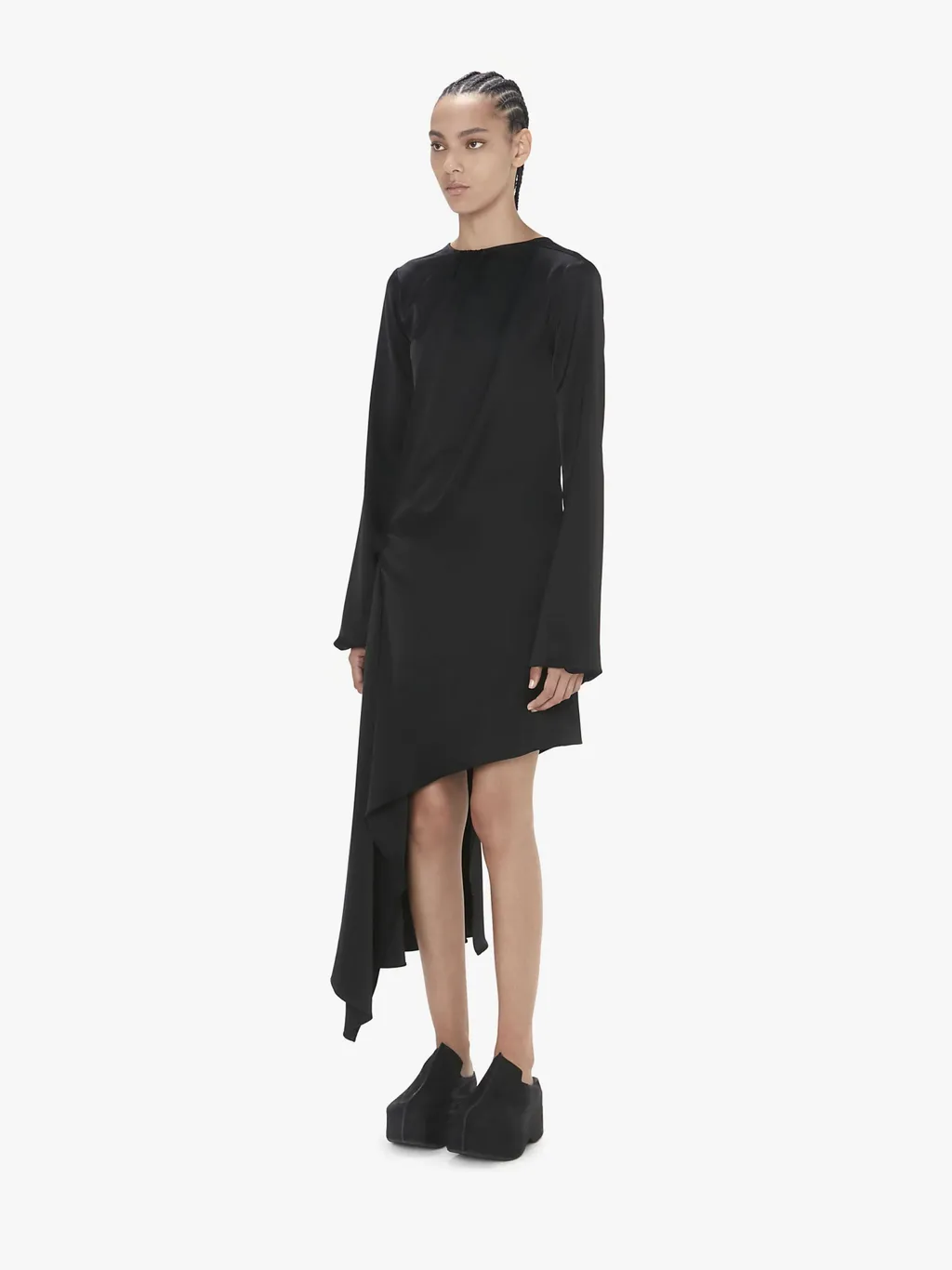 Long-Sleeve Asymmetric-Hem Dress