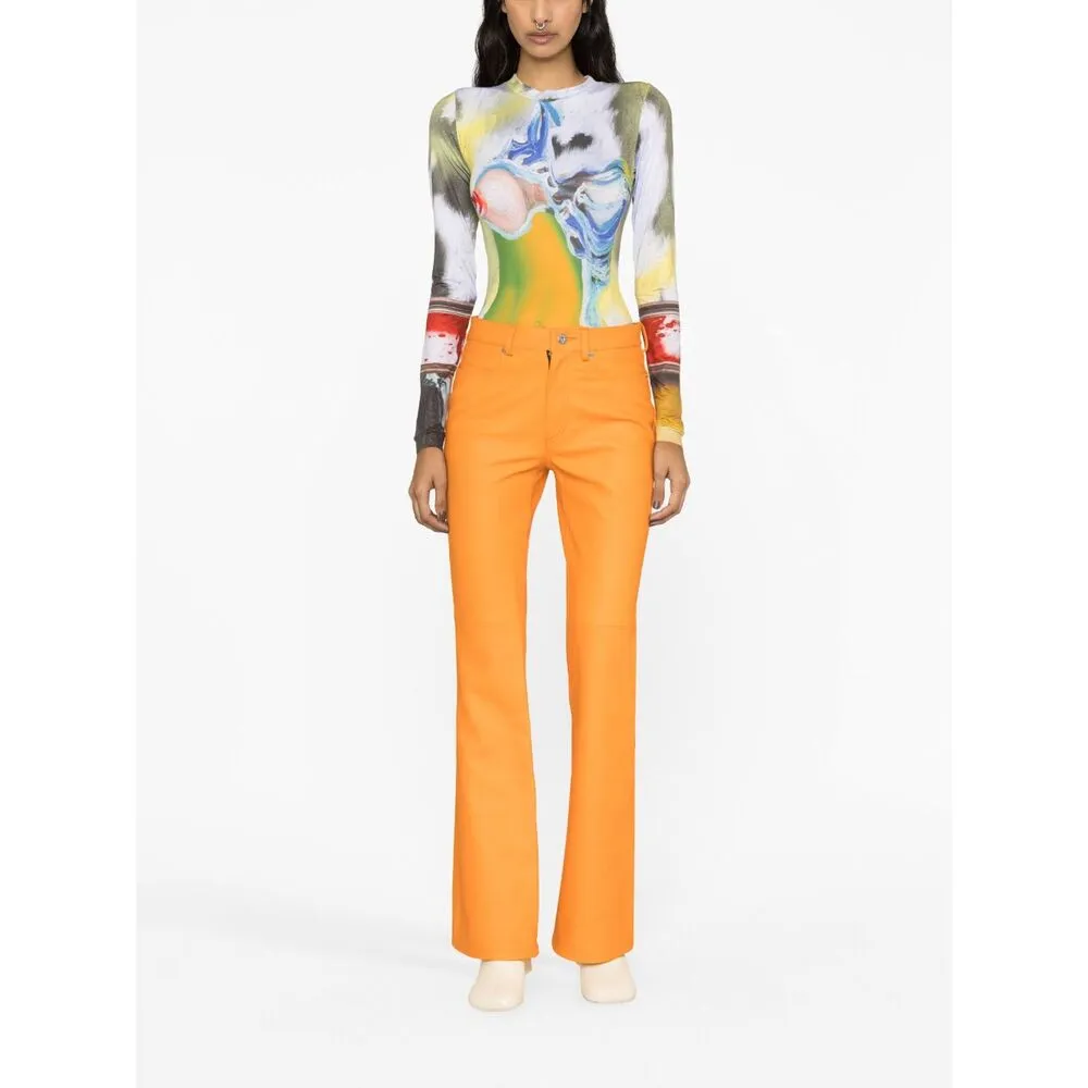 High-Waisted Leather Bootcut Trousers