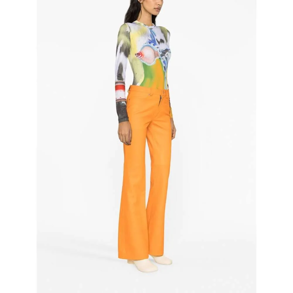 High-Waisted Leather Bootcut Trousers