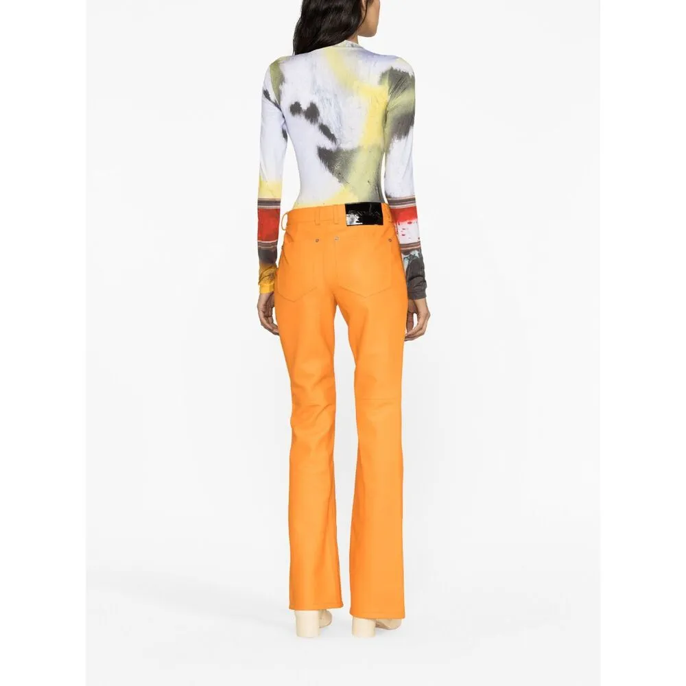 High-Waisted Leather Bootcut Trousers