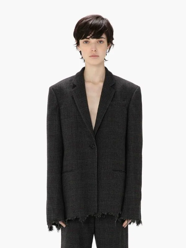Distressed-Effect Single-Breasted Blazer
