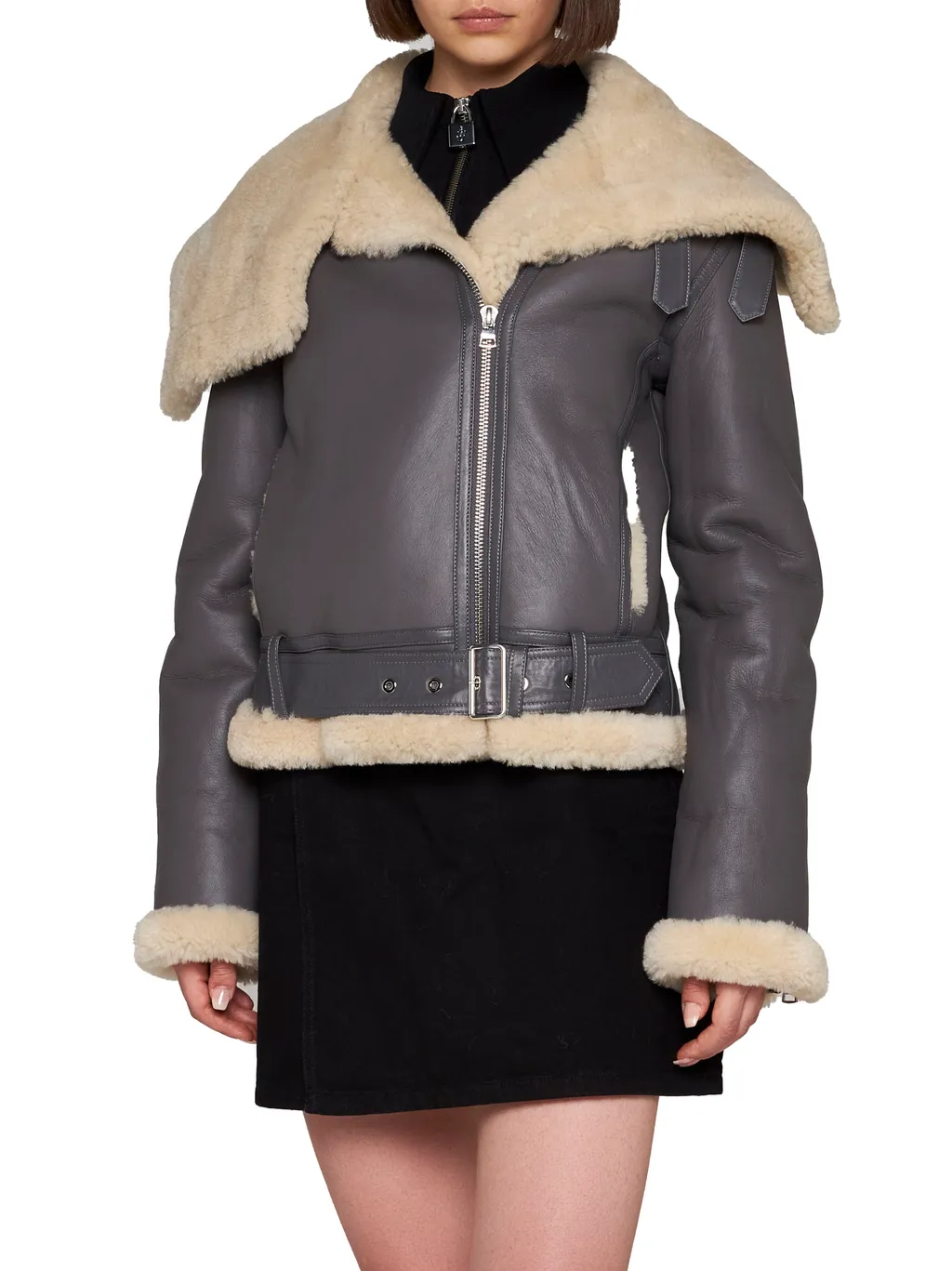 Fleece-Collar Leather Jacket