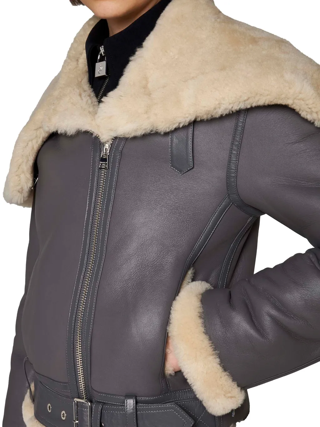 Fleece-Collar Leather Jacket