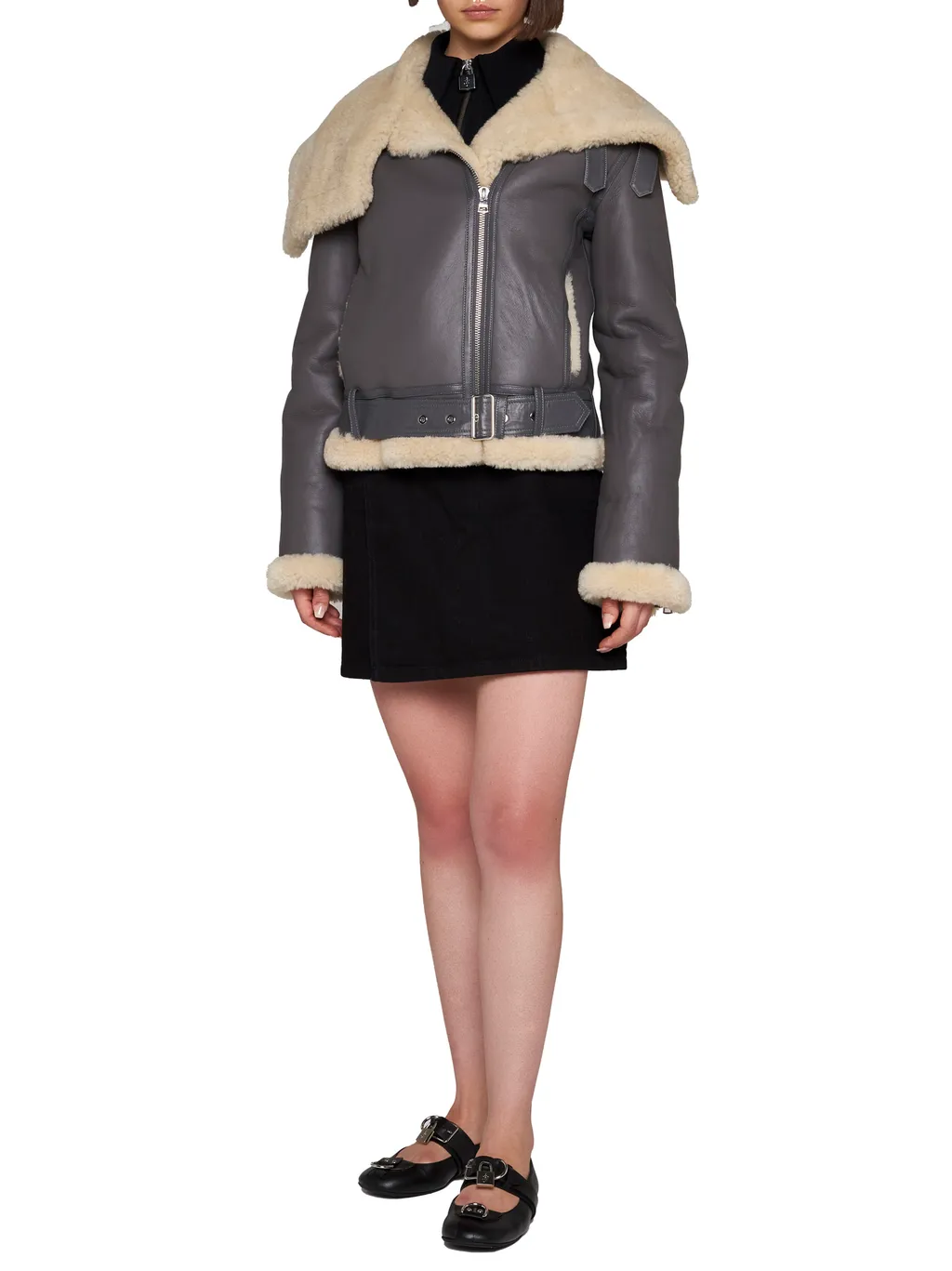 Fleece-Collar Leather Jacket