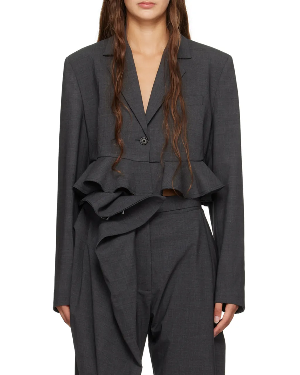 Ruffled-Trim Cropped Blazer