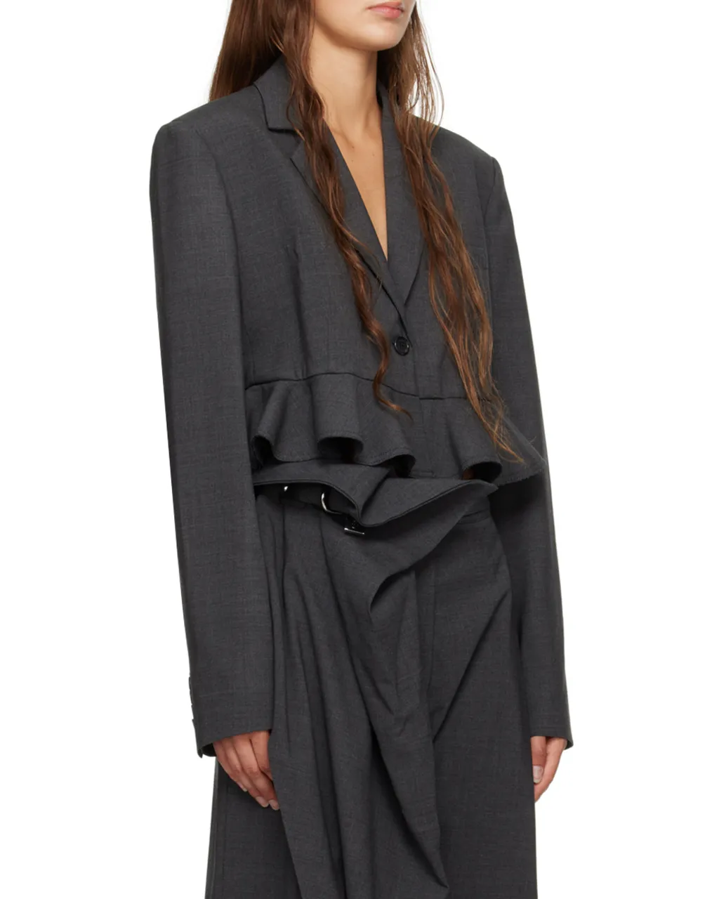 Ruffled-Trim Cropped Blazer
