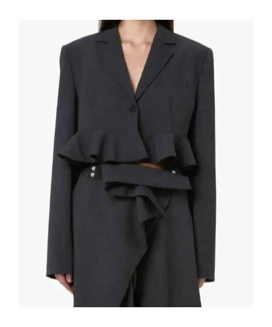 Ruffled-Trim Cropped Blazer