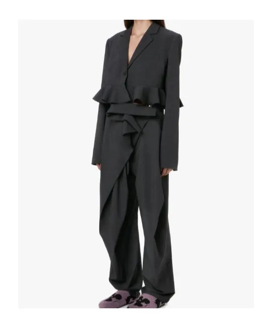 Ruffled-Trim Cropped Blazer