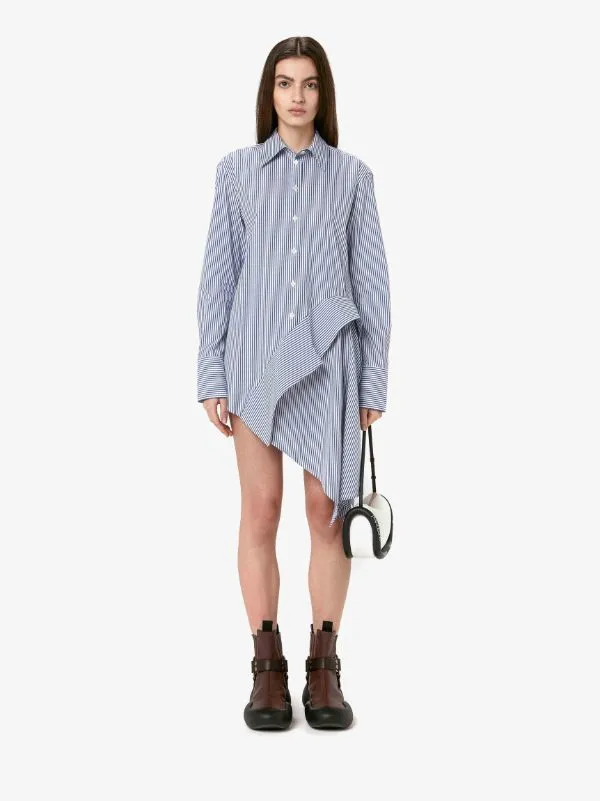 Striped Long-Sleeved Asymmetric Draped Shirt