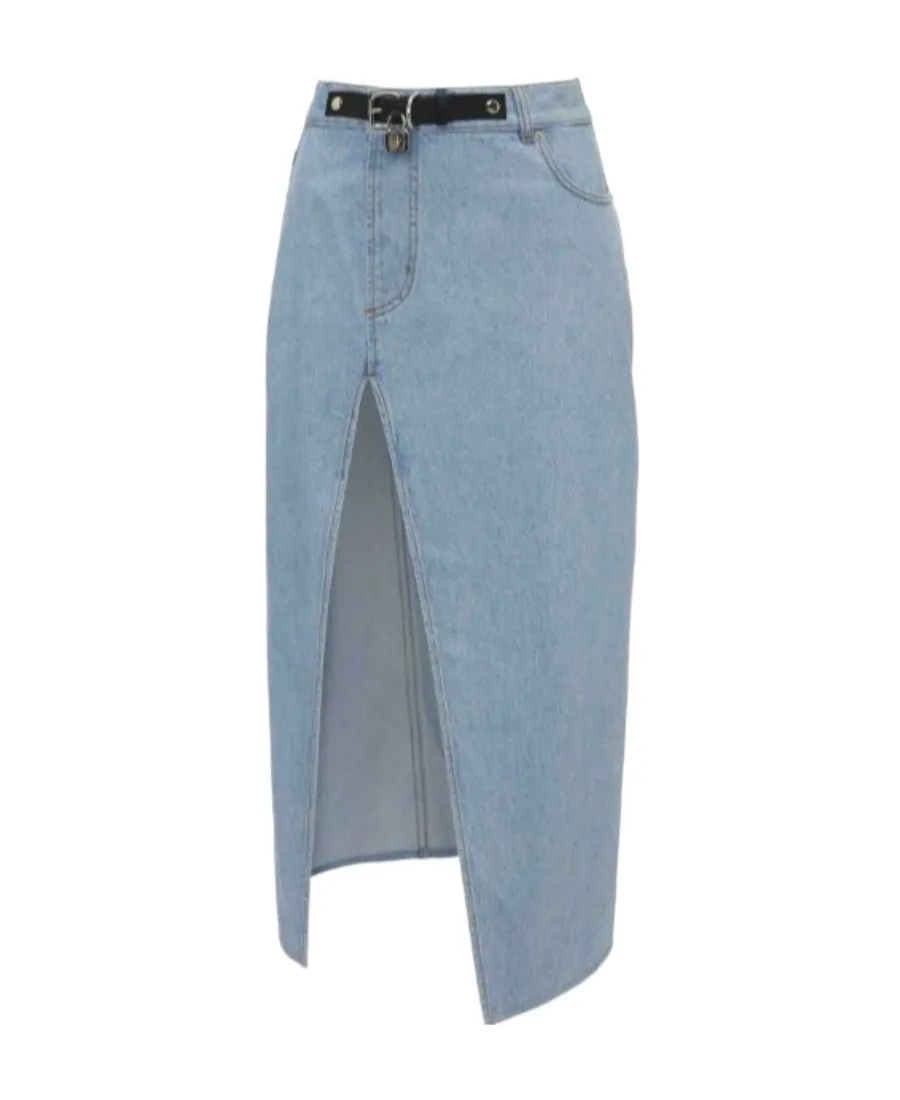 Asymmetric Denim Midi Skirt