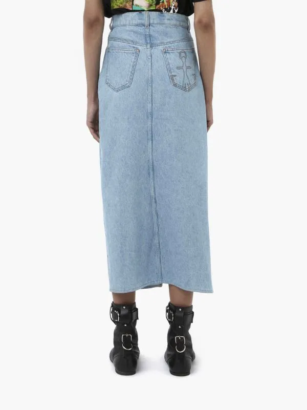 Asymmetric Denim Midi Skirt