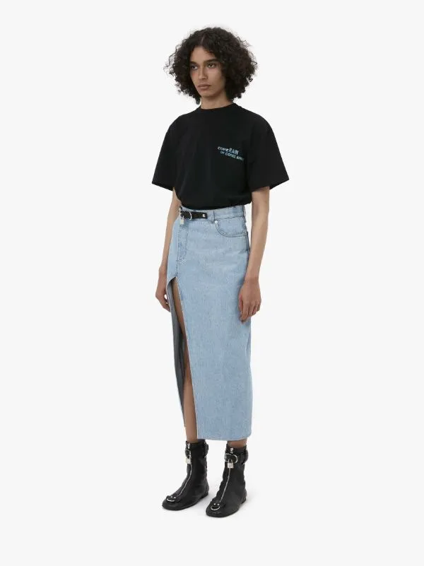 Asymmetric Denim Midi Skirt