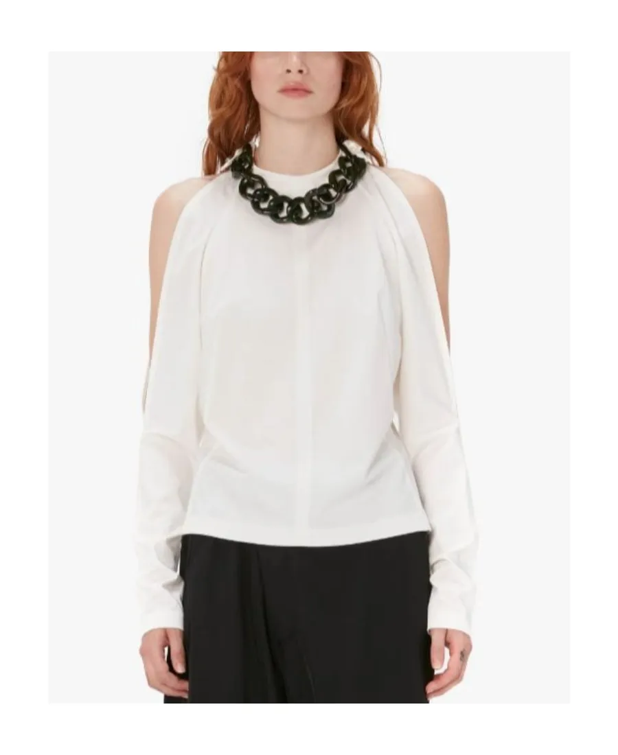 Chain-Embellished Cold-Shoulder Top