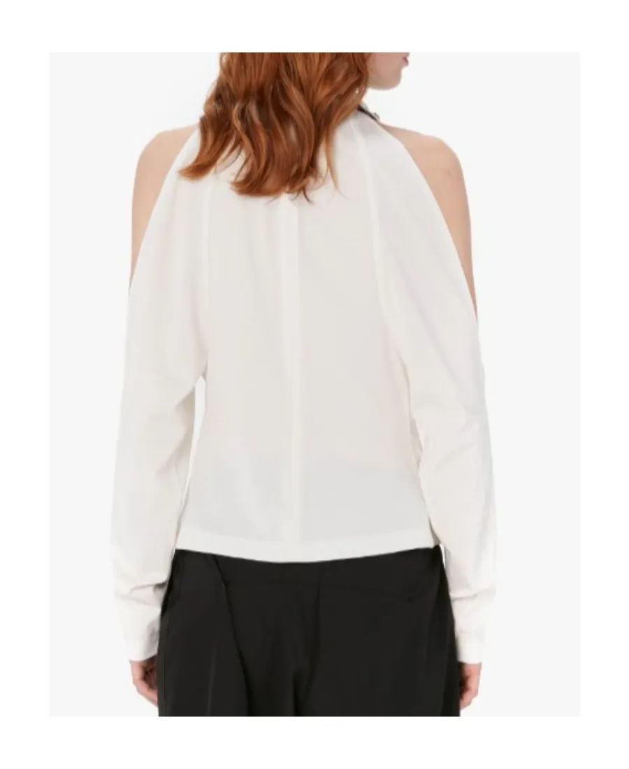 Chain-Embellished Cold-Shoulder Top