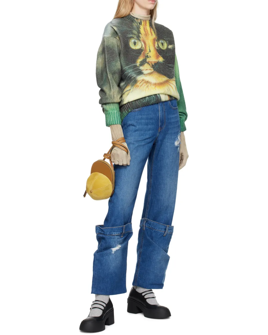 Distressed Logo Patch Bucket Jeans