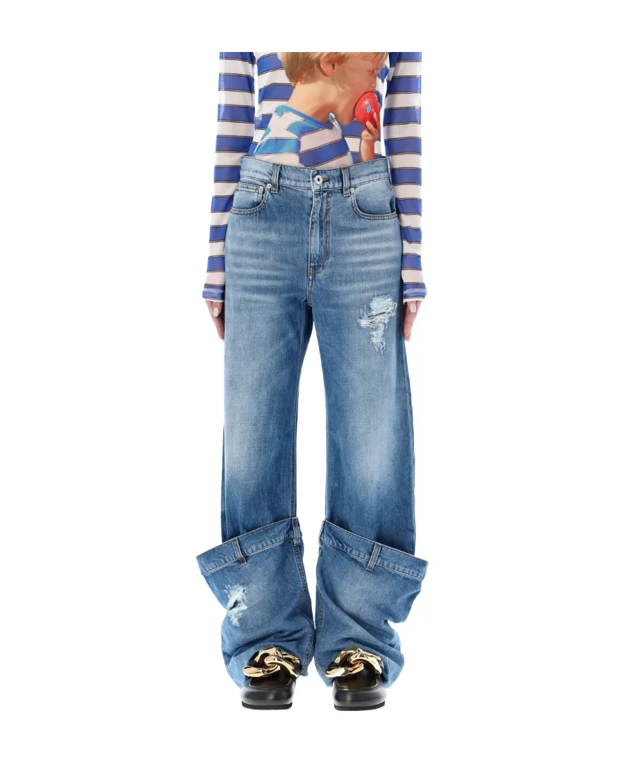 Distressed Logo Patch Bucket Jeans