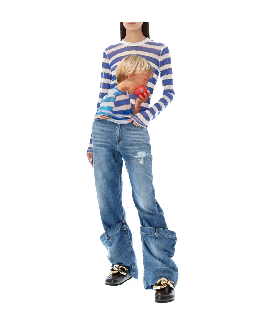 Distressed Logo Patch Bucket Jeans