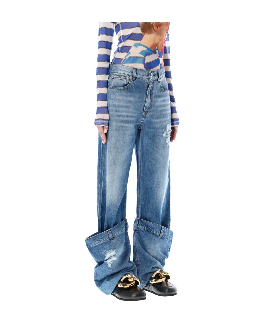 Distressed Logo Patch Bucket Jeans