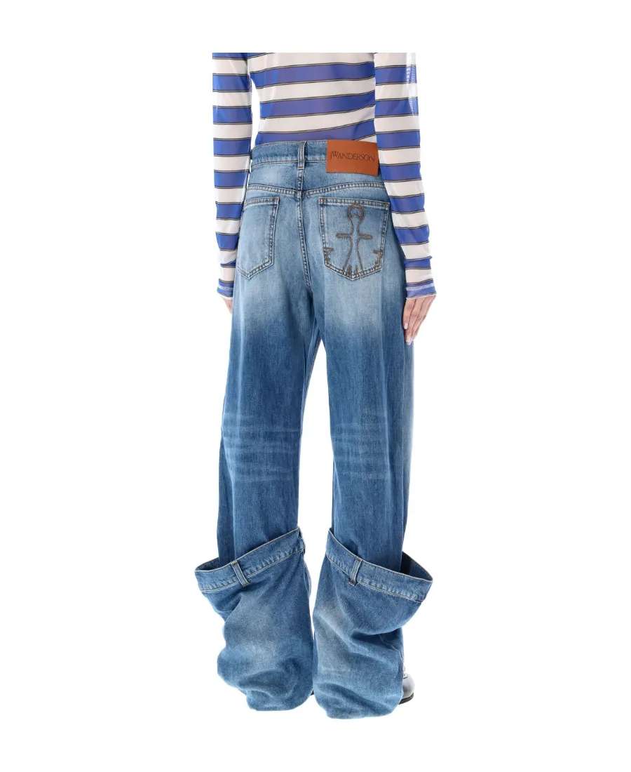 Distressed Logo Patch Bucket Jeans