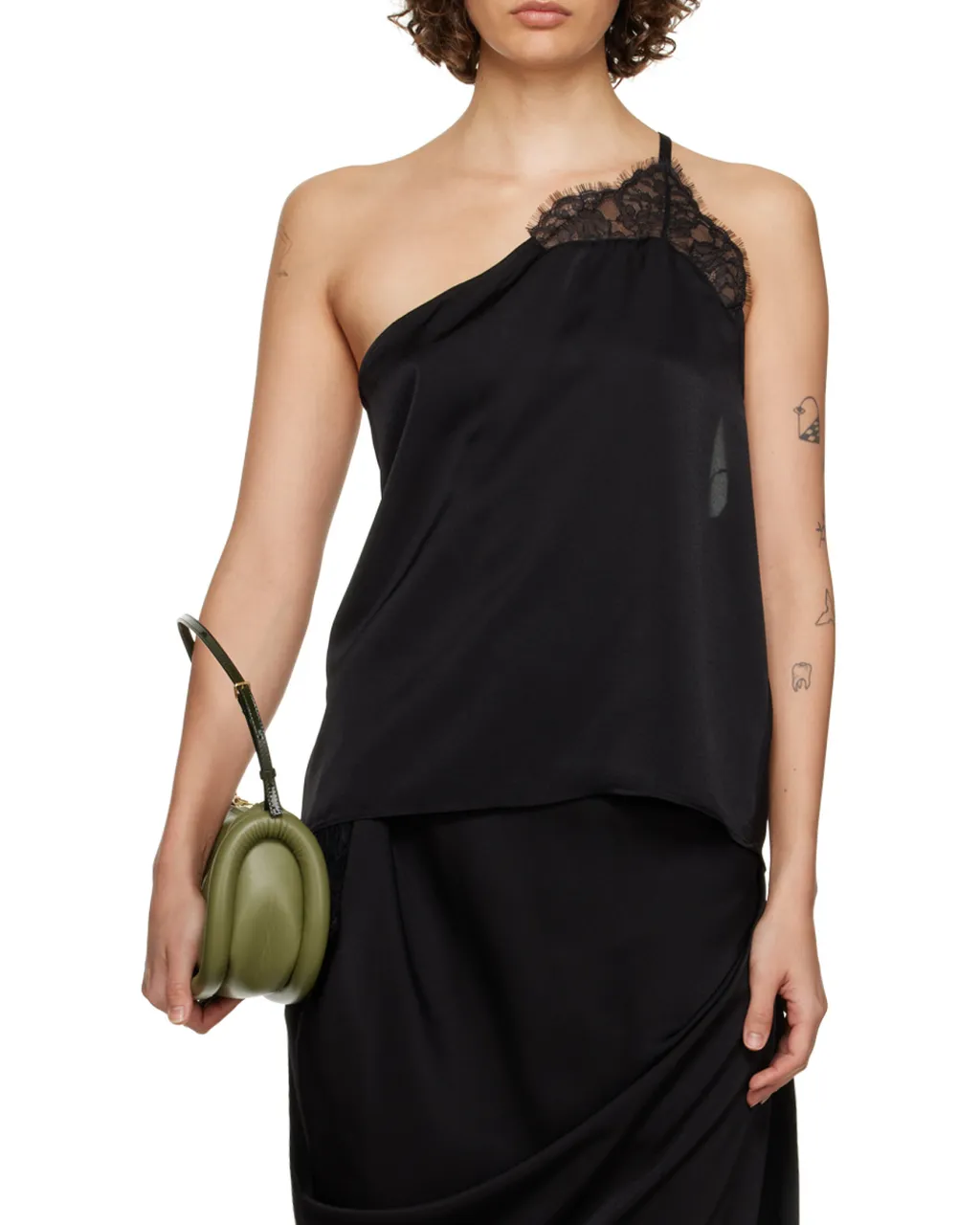 One-Shoulder Lace Trimmed Top