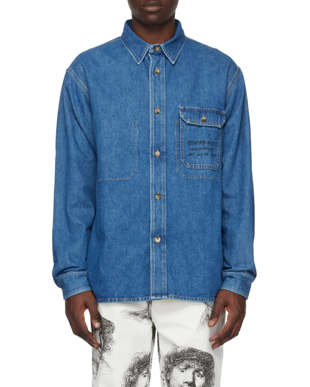 Denim Collared Button-Up Shirt