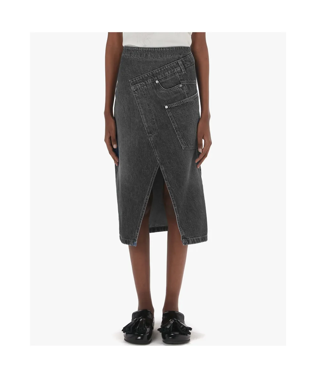 Twisted Denim Midi Skirt